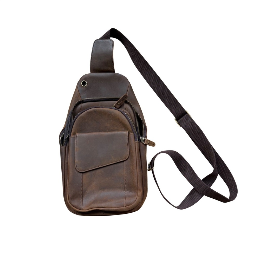 Brown Genuine Leather Sling Bag Crossbody Chest Pack Backpack Utility Travel